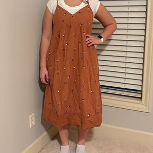 Universal Thread Rust Midi Dress with Floral Details